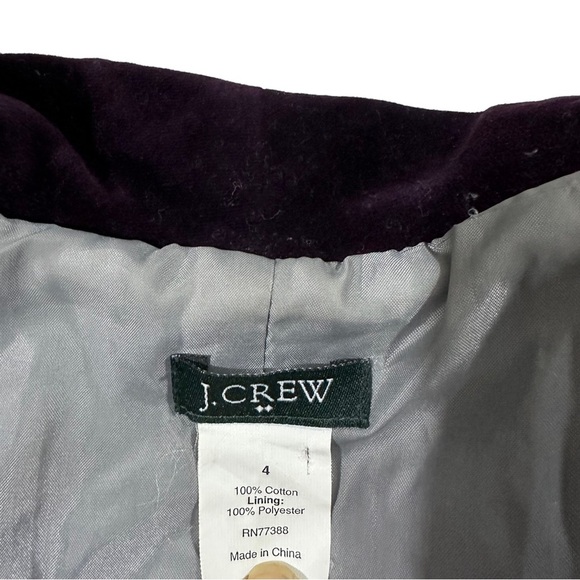 J Crew Purple 2 Button Velvet Blazer Sz 4 Jewel Tone 100% Cotton Lined Jacket - Picture 10 of 16
